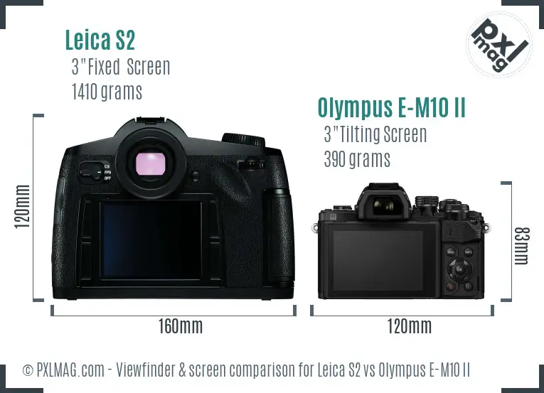 Leica S2 vs Olympus E-M10 II Screen and Viewfinder comparison