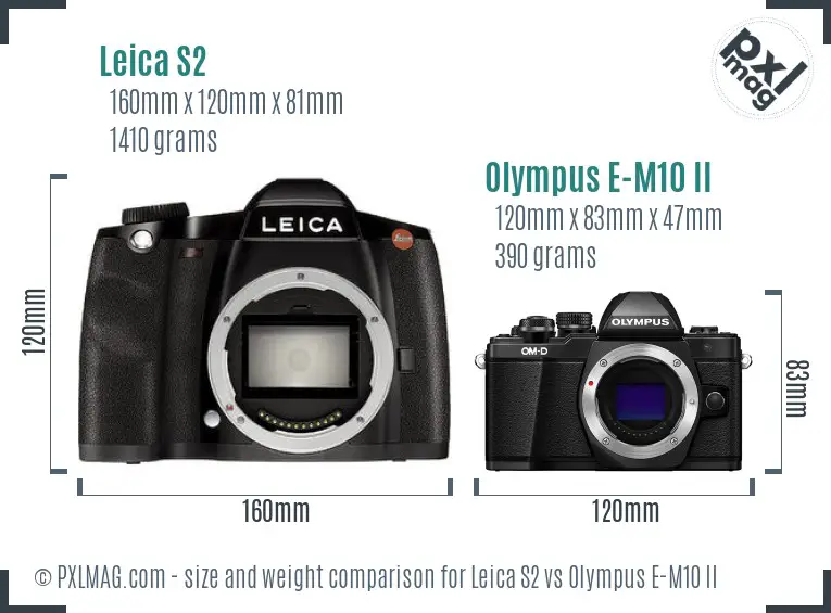 Leica S2 vs Olympus E-M10 II size comparison