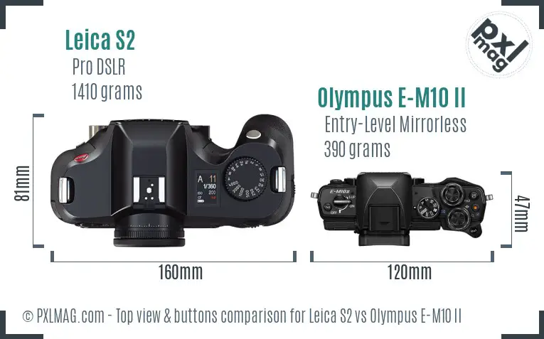 Leica S2 vs Olympus E-M10 II top view buttons comparison