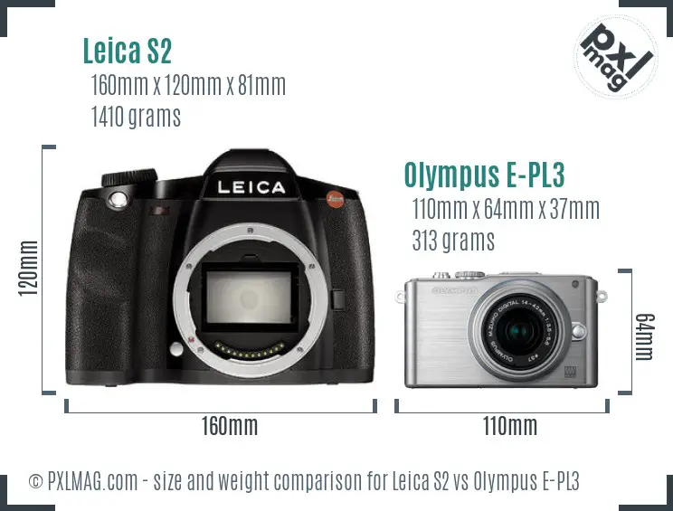 Leica S2 vs Olympus E-PL3 size comparison