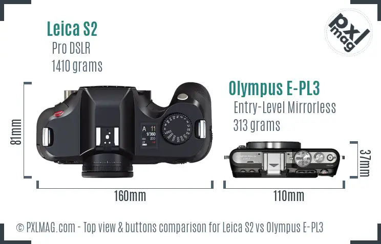 Leica S2 vs Olympus E-PL3 top view buttons comparison