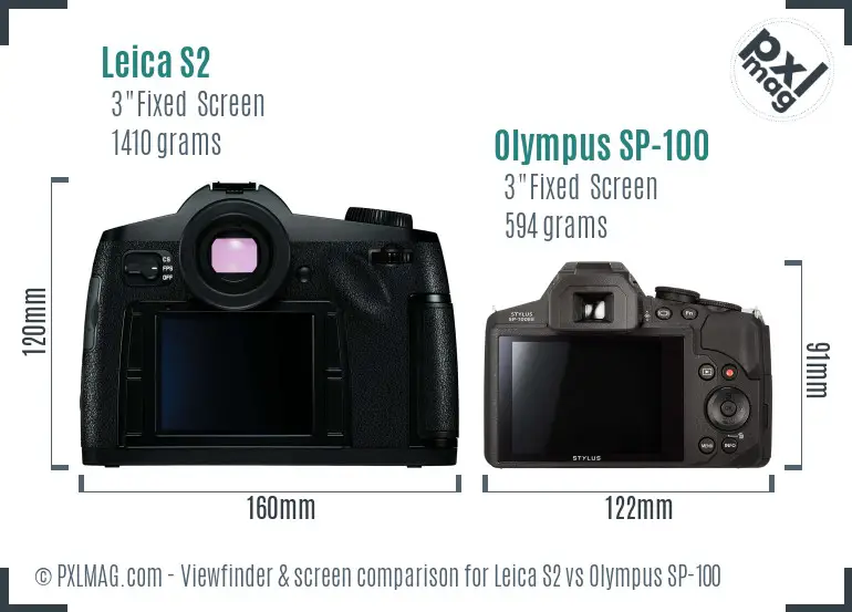Leica S2 vs Olympus SP-100 Screen and Viewfinder comparison