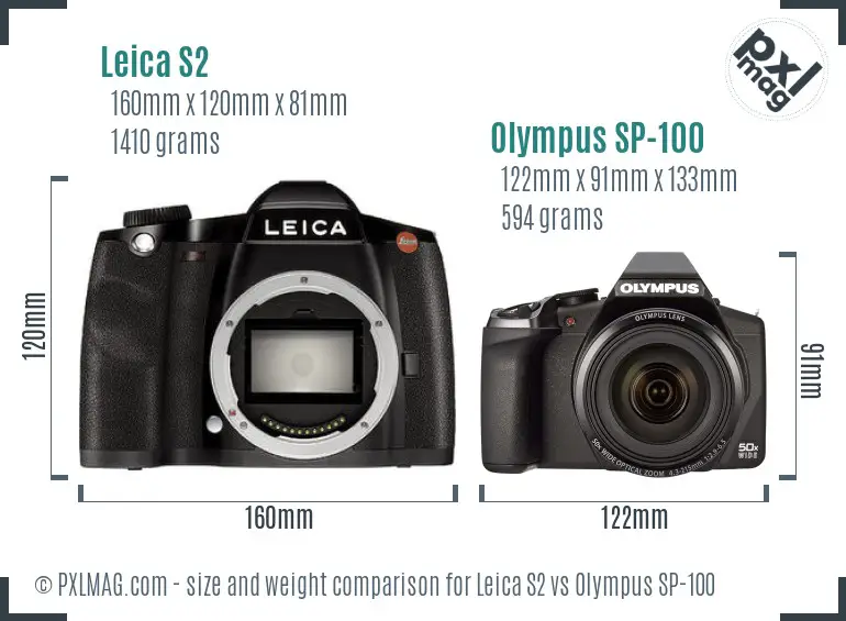 Leica S2 vs Olympus SP-100 size comparison