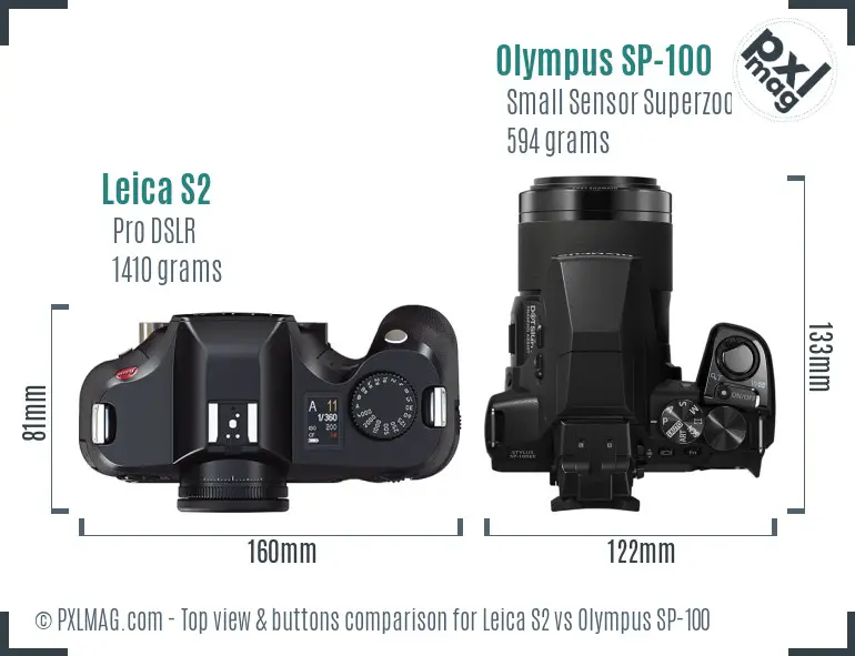 Leica S2 vs Olympus SP-100 top view buttons comparison