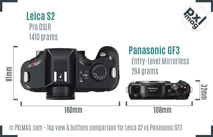 Leica S2 vs Panasonic GF3 top view buttons comparison