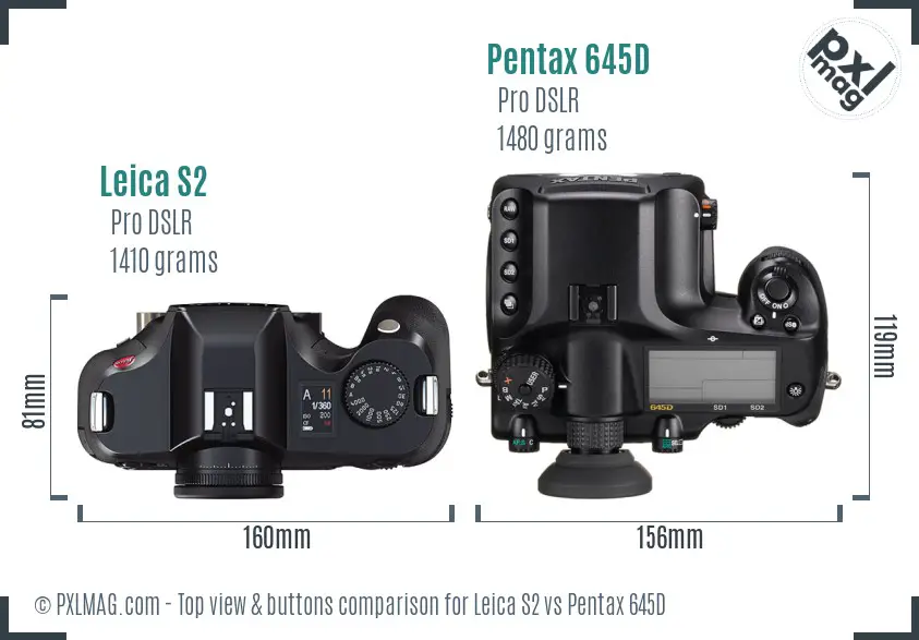 Leica S2 vs Pentax 645D top view buttons comparison