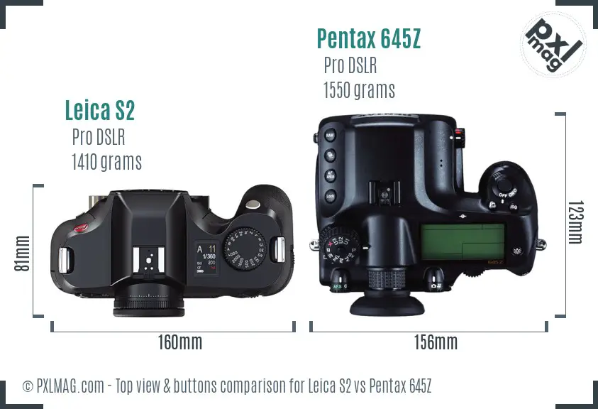 Leica S2 vs Pentax 645Z top view buttons comparison