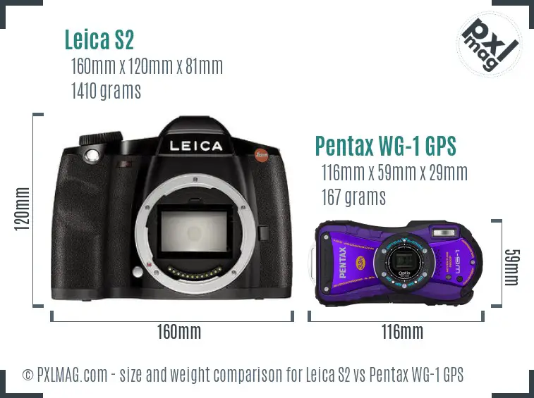Leica S2 vs Pentax WG-1 GPS size comparison