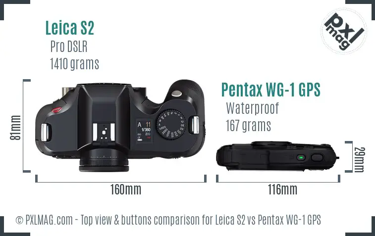 Leica S2 vs Pentax WG-1 GPS top view buttons comparison