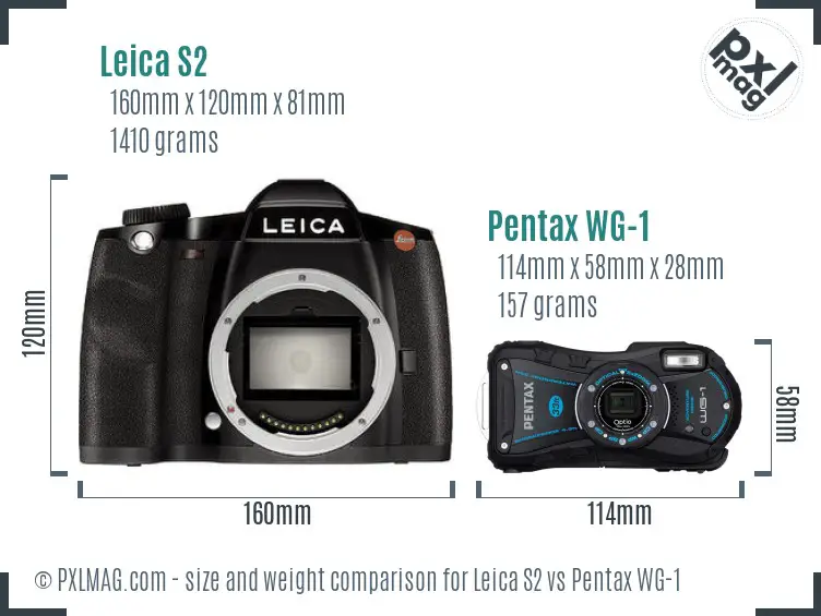 Leica S2 vs Pentax WG-1 size comparison