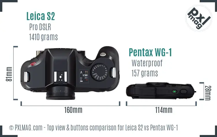 Leica S2 vs Pentax WG-1 top view buttons comparison