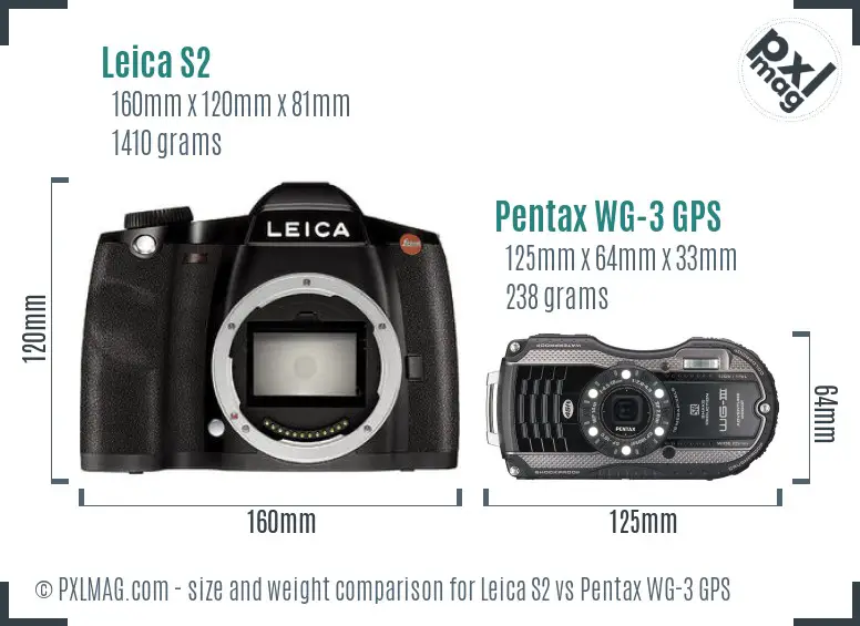 Leica S2 vs Pentax WG-3 GPS size comparison