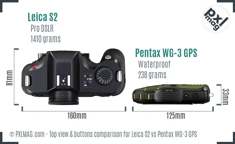 Leica S2 vs Pentax WG-3 GPS top view buttons comparison