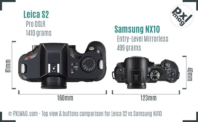 Leica S2 vs Samsung NX10 top view buttons comparison