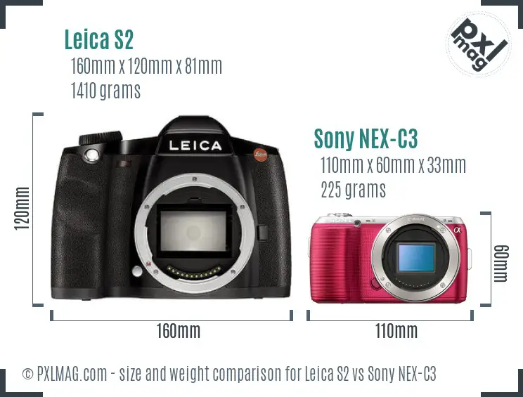 Leica S2 vs Sony NEX-C3 size comparison
