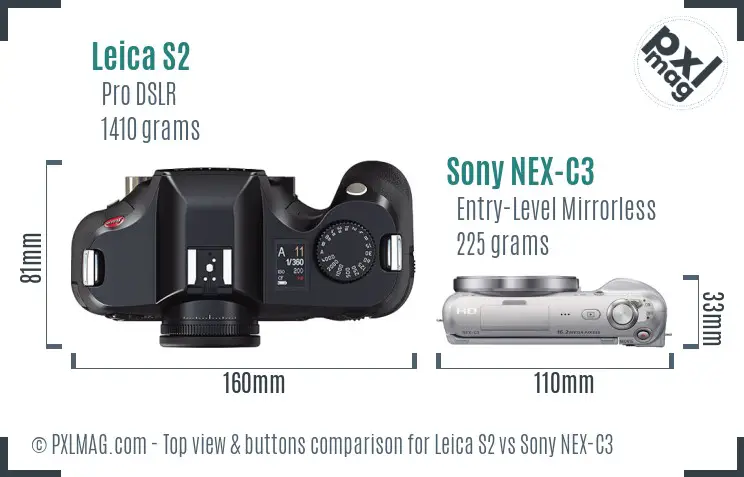 Leica S2 vs Sony NEX-C3 top view buttons comparison