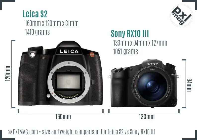 Leica S2 vs Sony RX10 III size comparison