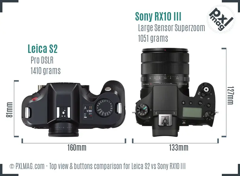 Leica S2 vs Sony RX10 III top view buttons comparison