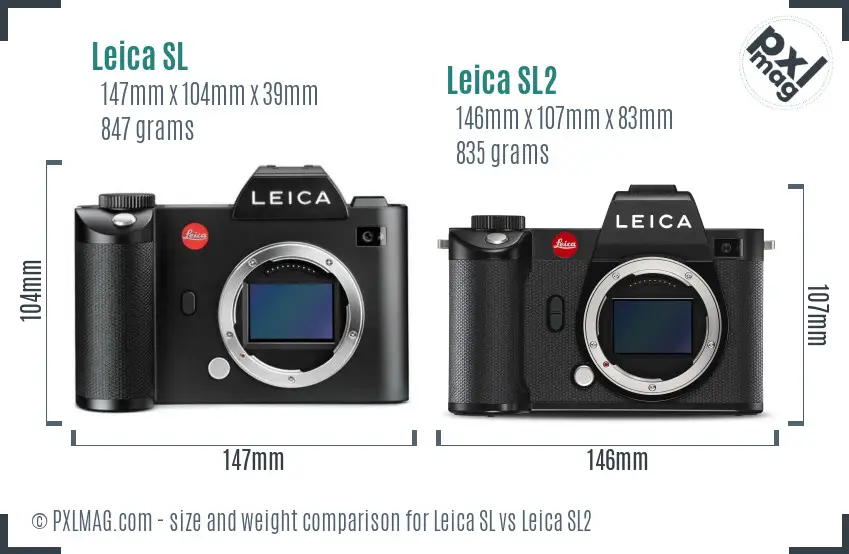 Leica SL vs Leica SL2 size comparison