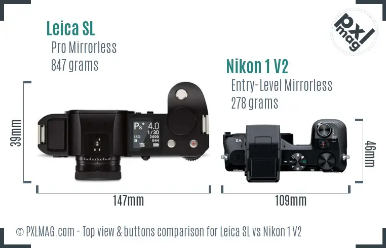 Leica SL vs Nikon 1 V2 top view buttons comparison