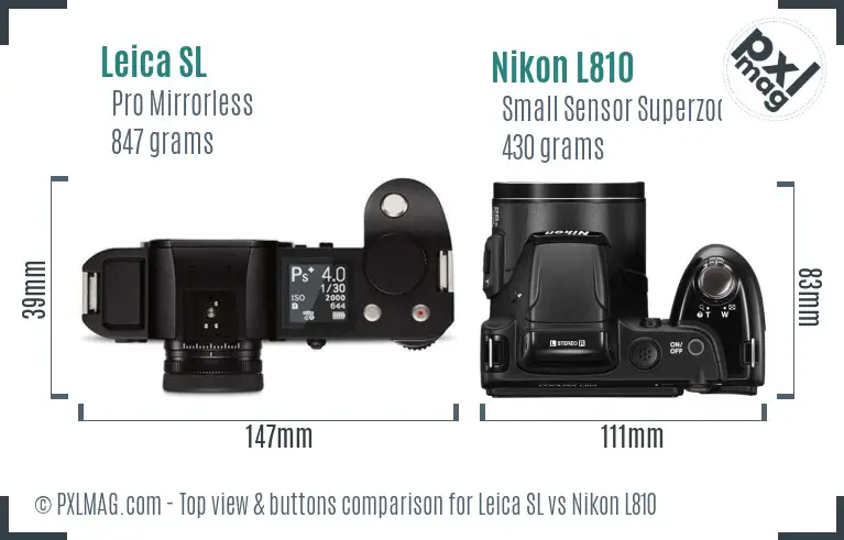 Leica SL vs Nikon L810 top view buttons comparison
