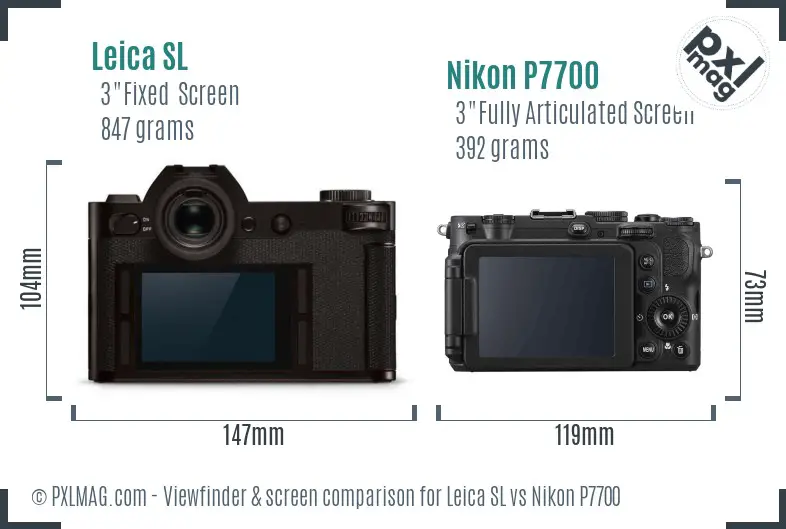 Leica SL vs Nikon P7700 Screen and Viewfinder comparison