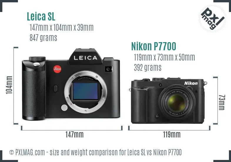 Leica SL vs Nikon P7700 size comparison
