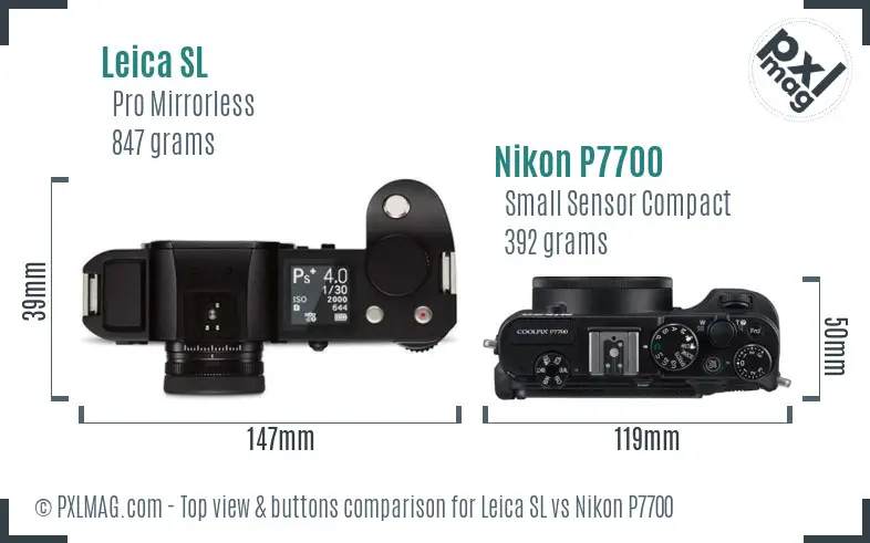 Leica SL vs Nikon P7700 top view buttons comparison