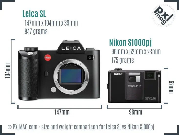 Leica SL vs Nikon S1000pj size comparison