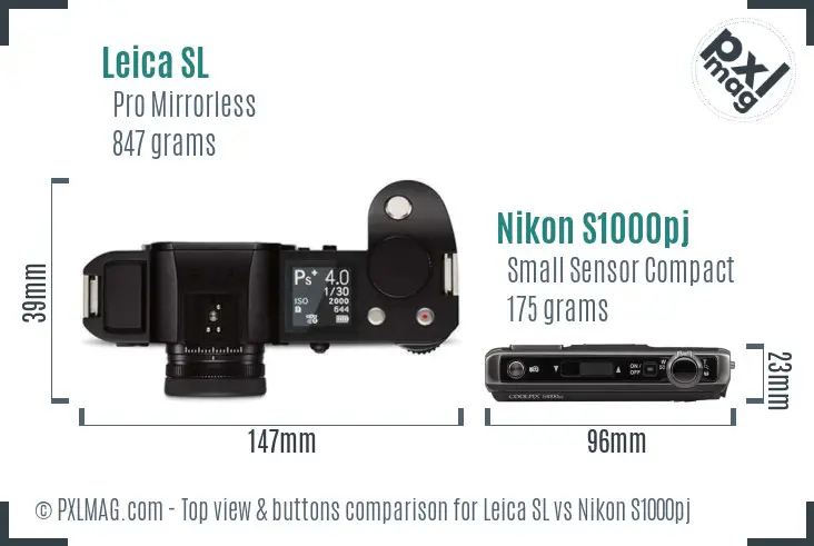 Leica SL vs Nikon S1000pj top view buttons comparison