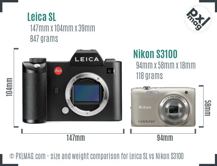Leica SL vs Nikon S3100 size comparison