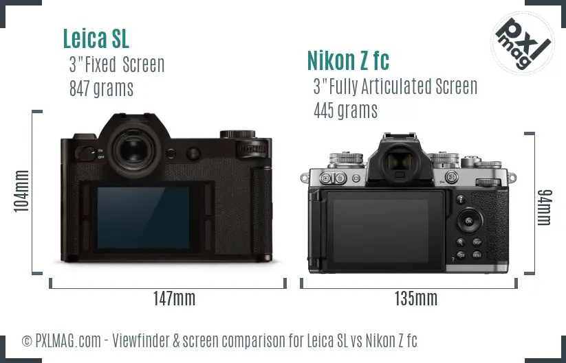 Leica SL vs Nikon Z fc Screen and Viewfinder comparison