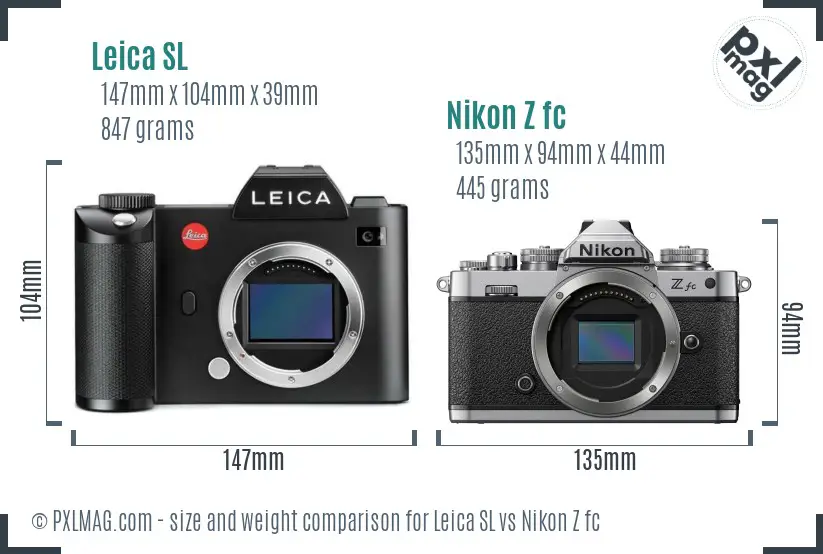 Leica SL vs Nikon Z fc size comparison