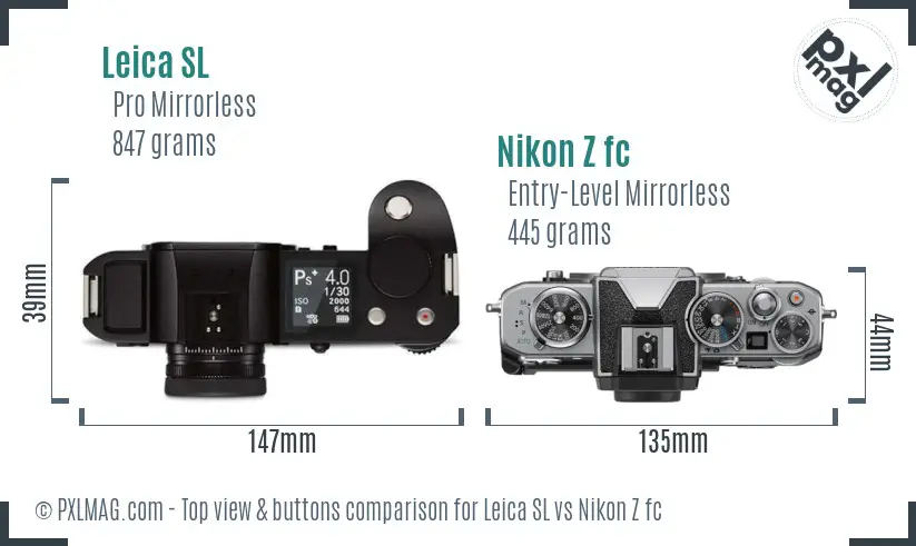 Leica SL vs Nikon Z fc top view buttons comparison