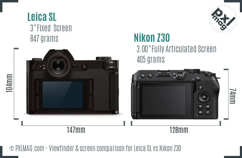 Leica SL vs Nikon Z30 Screen and Viewfinder comparison