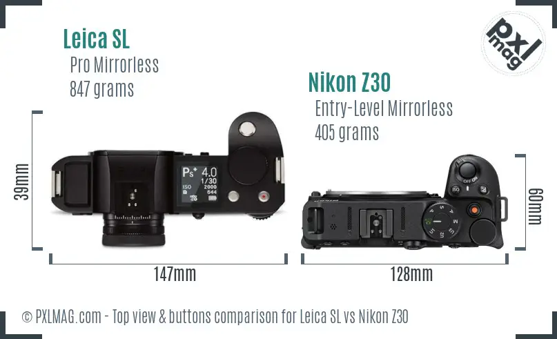 Leica SL vs Nikon Z30 top view buttons comparison