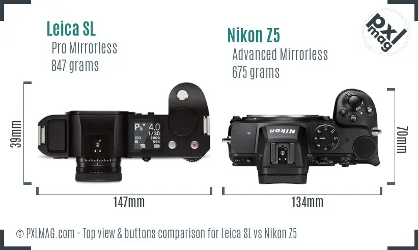 Leica SL vs Nikon Z5 top view buttons comparison