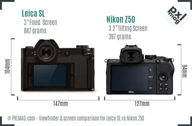 Leica SL vs Nikon Z50 Screen and Viewfinder comparison