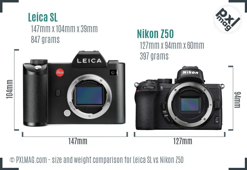 Leica SL vs Nikon Z50 size comparison