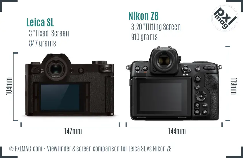 Leica SL vs Nikon Z8 Screen and Viewfinder comparison