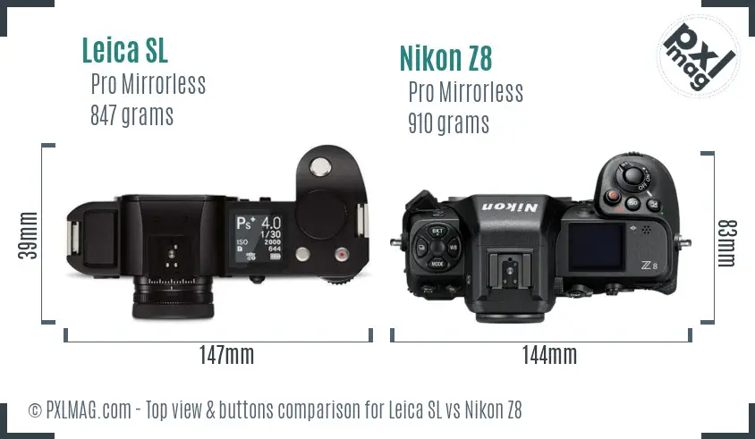 Leica SL vs Nikon Z8 top view buttons comparison