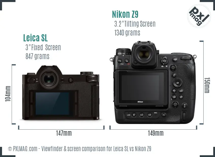 Leica SL vs Nikon Z9 Screen and Viewfinder comparison