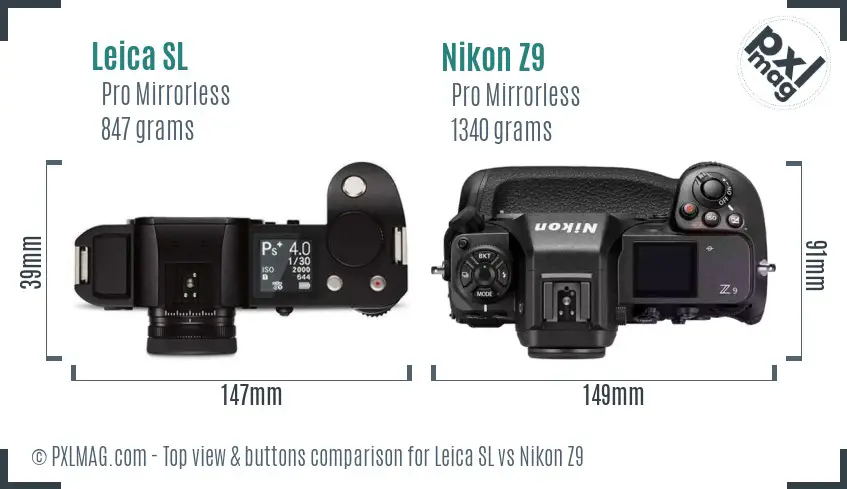 Leica SL vs Nikon Z9 top view buttons comparison