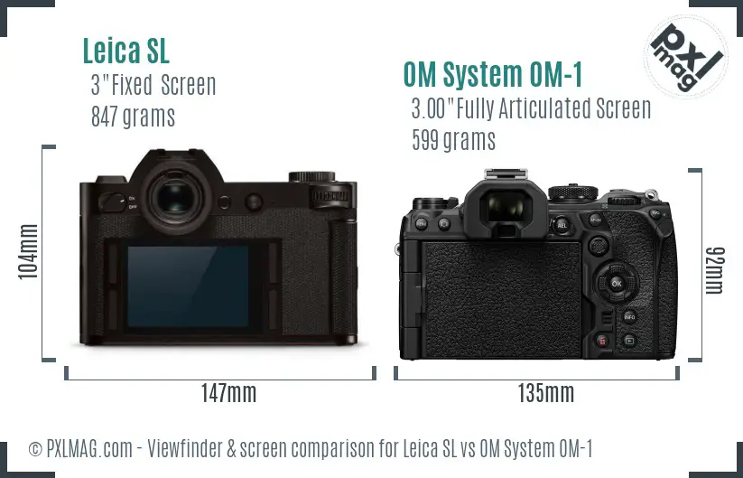 Leica SL vs OM System OM-1 Screen and Viewfinder comparison