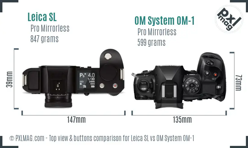 Leica SL vs OM System OM-1 top view buttons comparison