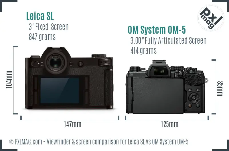 Leica SL vs OM System OM-5 Screen and Viewfinder comparison