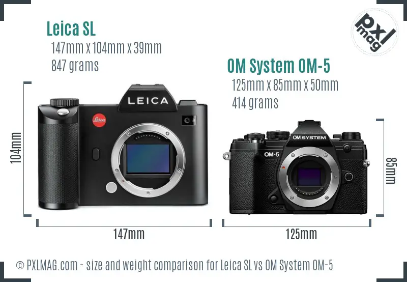 Leica SL vs OM System OM-5 size comparison