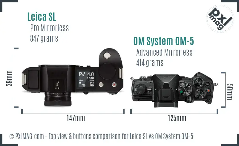 Leica SL vs OM System OM-5 top view buttons comparison