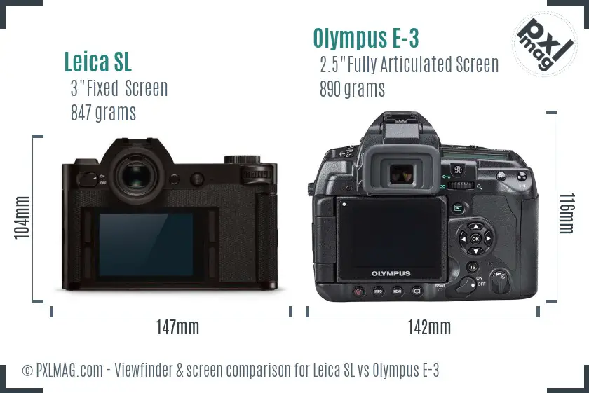 Leica SL vs Olympus E-3 Screen and Viewfinder comparison