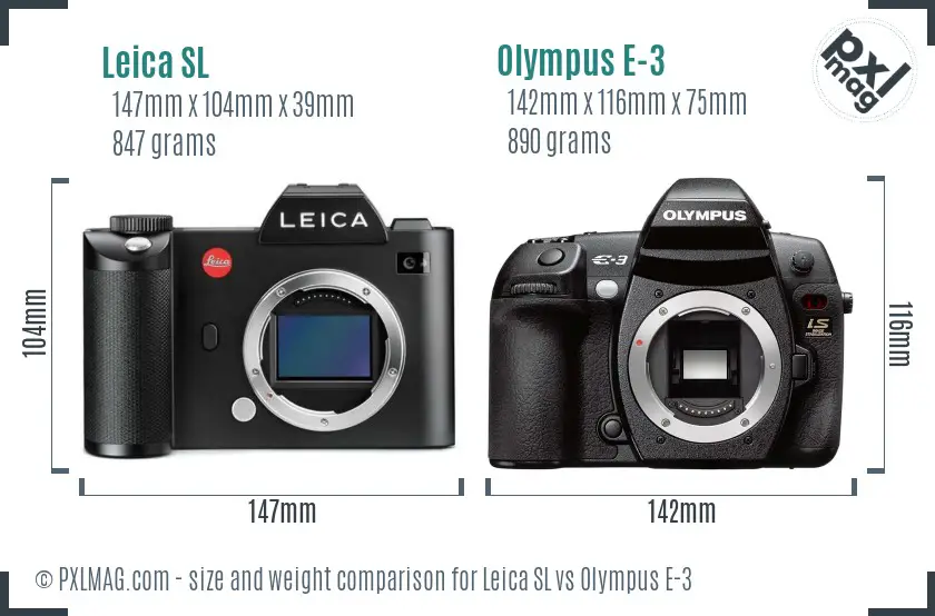 Leica SL vs Olympus E-3 size comparison
